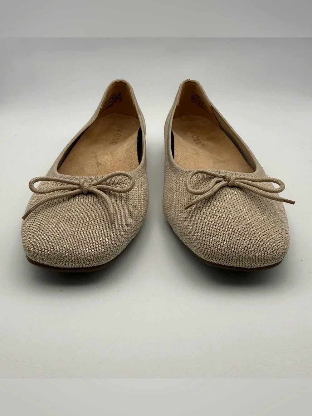 Vionic Klara Knit Ballet Flat Neutral Comfortable Ortho Gold Bow Shimmer 7.5 Y2K
